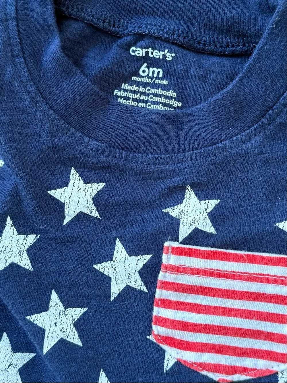 Carter's Patriotic America Red, White, Blue Baby T-Shirt with Pocket Detail 6M